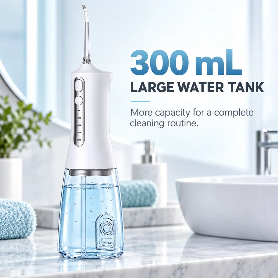 RYVO F600 cordless water flosser with a large 300 mL transparent water tank