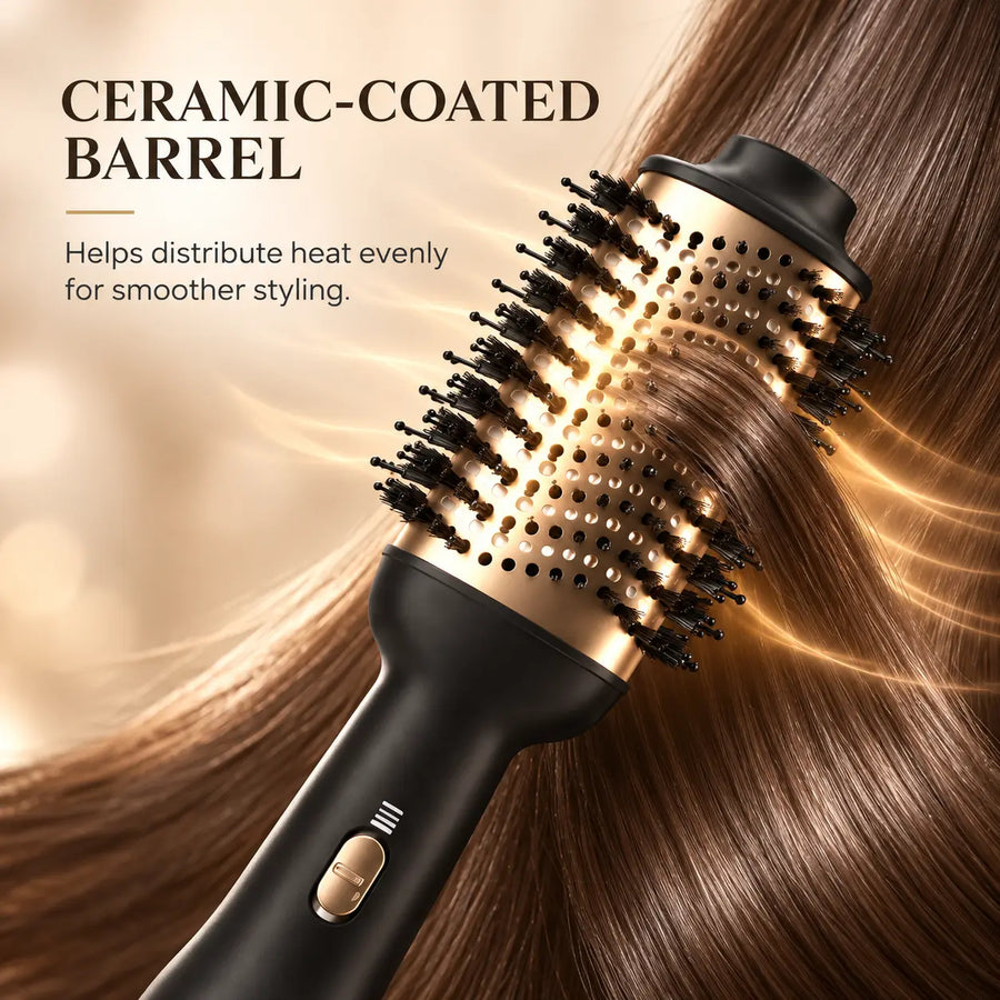 Close-up of the HY-336 ceramic-coated oval barrel styling smooth hair