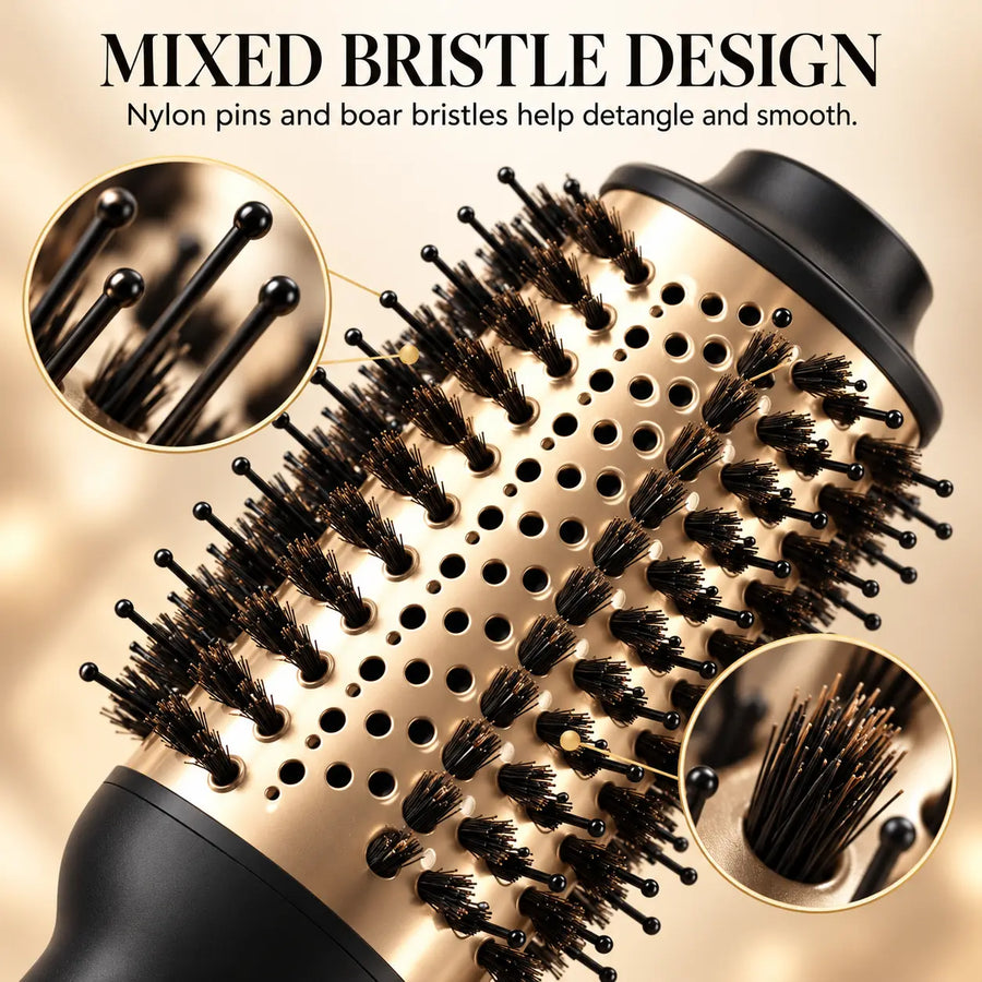 Close-up of HY-336 nylon pins and boar bristle mixed brush design