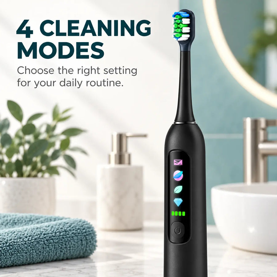 K100P electric toothbrush with four selectable cleaning modes.