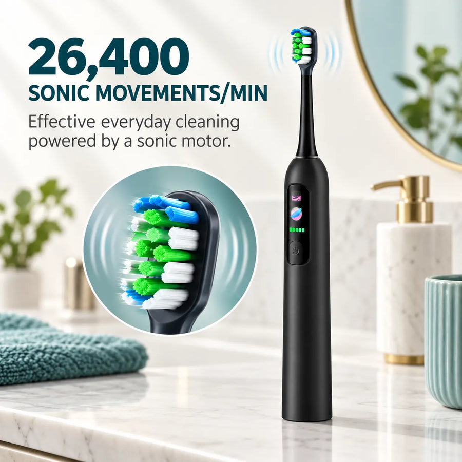 K100P toothbrush delivering 26,400 sonic movements per minute.