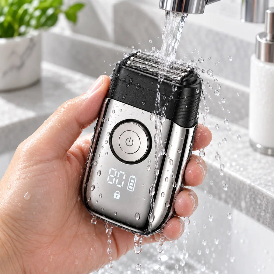 RYVO Model 9715 IPX7 shaver rinsed under a running tap