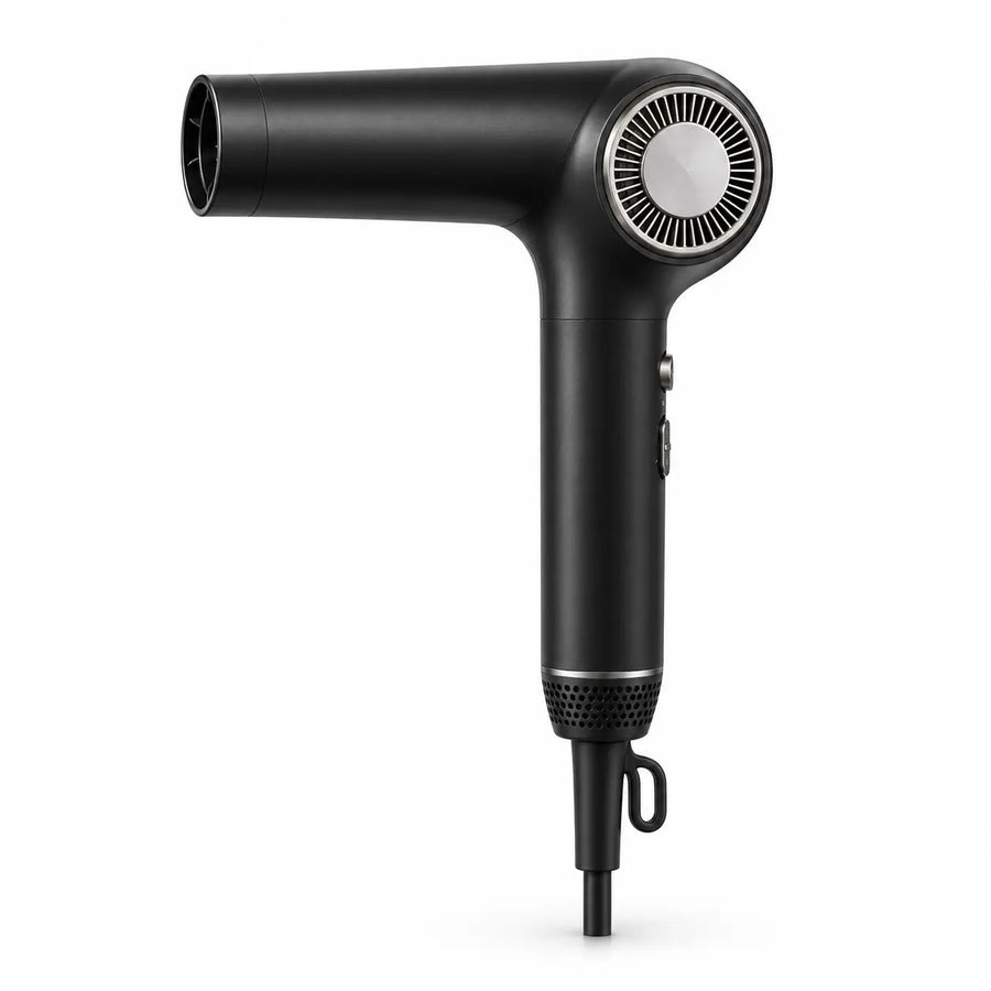 RYVO Q9 matte black high speed BLDC hair dryer on a white background