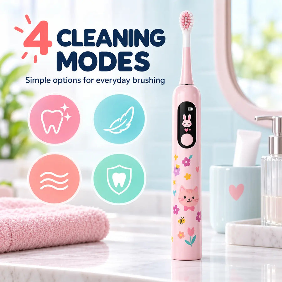RYVO X800-C kids sonic toothbrush showing four cleaning modes